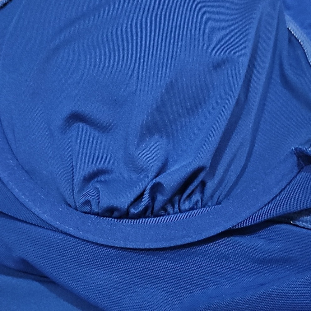 DKNY Ruffle Blue Plunge Underwire Tummy Control One-Piece Swimsuit Sz Large Nwt - Picture 6 of 10